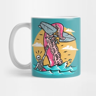 Octopus Attacks a Skeleton Surfer Mug